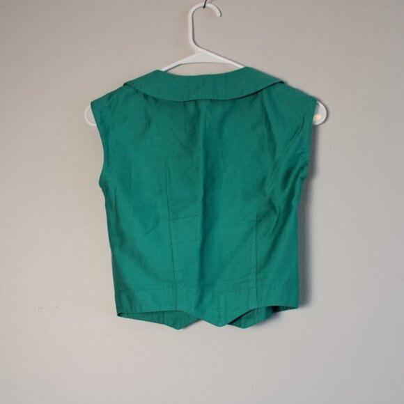 Vintage 70s Teal Cropped Peter Pan Collar Blouse XS - Picture 6 of 8